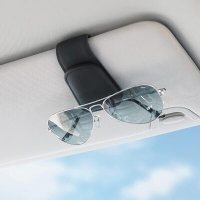 KanSmart Sunglass Holder for Car Sun Visor, Magnetic Sunglasses Clip, Leather Glasses Eyeglass Holder and Ticket Card Clip, Auto Interior Accessories Universal for Car SUV Truck Pickup -Black - Image 8