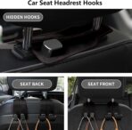 2 Pack Car Hooks for Headrest, Headrest Hooks Car Purse Hook Car Seat Back Storage Hook Premium Leather Car Seat Holder for Headrest Purses and Bags (Black) - Image 3