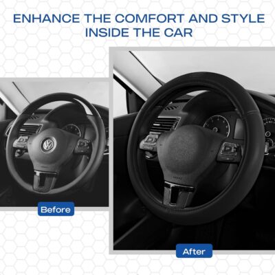 Skechers Memory Foam Steering Wheel Cover,Grade Protein Leather Steering Wheel Cover,Universal Anti-Slip Fit 14" 1/2-15" Car Wheel Cover for Men Women Fit Suvs,Vans,Sedans,Car,Trucks,Black - Image 5