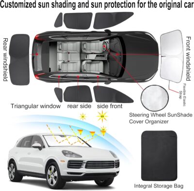 TINGLU Window Shades for Porsche Cayenne 2019-2025 Accessories Car Side Full Windows Rear Triangular Windshield Sun Shade Sun UV Rays & Privacy Protection for Camping,Napping&Relaxing 8PCS - Image 3