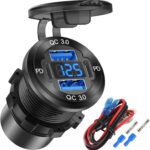 Upgraded 4 Port 12V USB Outlet Aluminum Charger, 78W Dual PD & QC Multiple USB Port for Car, USB C Cigarette Lighter Replacement 12 Volt Socket with Voltmeter Waterproof for Marine Boat Motorcycle RV