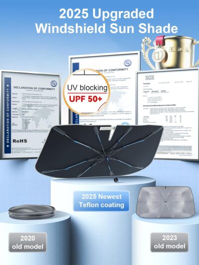 Upgraded Nmoiss Windshield Sun Shade Umbrella [Ice Rib] High Speed ​​Cooling 99% UV Blocking Protects Car from Sun and Heat Damage, Keeps Cool and Protects Interior Medium (56" L x 31" W) - Image 5