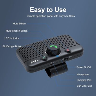 1Mii Bluetooth 5.3 Car Speaker, Handsfree Bluetooth Speakerphone for Cell Phone, Motion Auto On, Support Voice Assistant for Android and iOS, Wireless Audio Car Kit with Visor Clip - Image 7