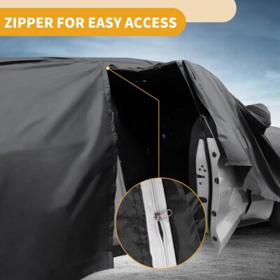 All-Weather Waterproof Car Cover - UV-Resistant Outdoor Full Exterior Protection for Ford Fiesta Hatchback 210D-PU Black Blue with Right Side Zipper - Image 6