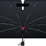 Upgraded Windshield Sun Shade Umbrella – Thickened Silver Titanium Coating, UV Protection for Car Front Window, Block Sun Rays & Keep Interior Cool, Reinforced Spring Edge, Universal Fit, 56"L x 31"W