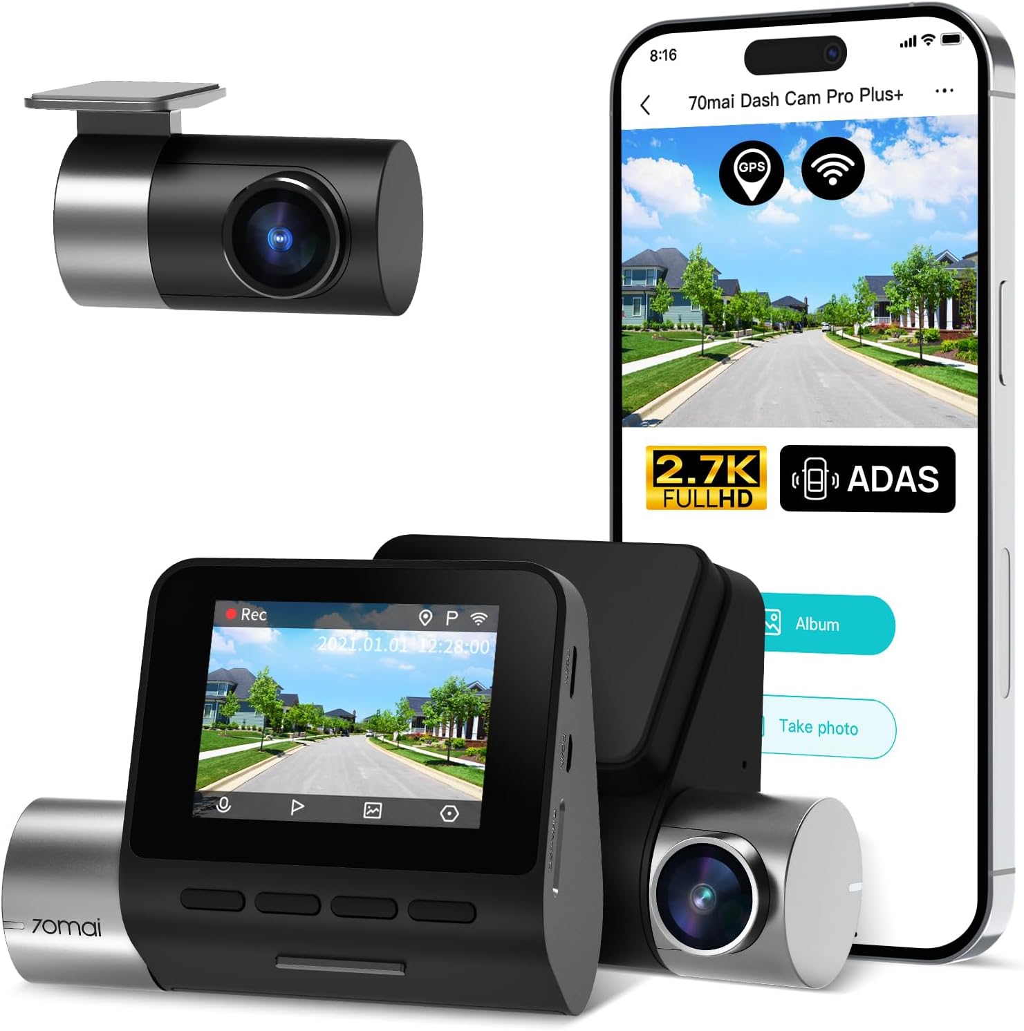 71lzPEjZHJL._AC_SL1500_.jpg 70mai 2.7K Dash Cam Front and Rear A500S, Dual Dash Camera for Cars, Dashcam with APP, Sony IMX335, ADAS, Built-in WiFi GPS, 2'' IPS Screen, WDR, Night Vision, 24/7 Parking Mode, Loop Recording - Image 1