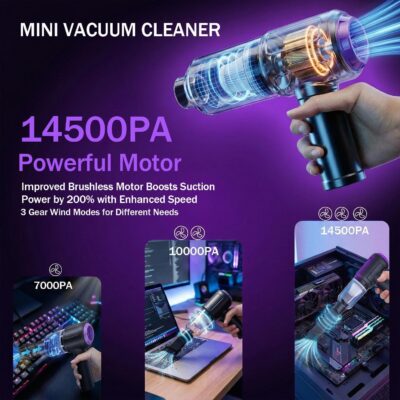 14.5KPA Computer Keyboard Vacuum Cleaner &110000RPM Electric Air Duster 3-in-1,Replaces Canned Air,for PC Tower & Car Laptop Sewing Machine Portable Keyboard Vac USB Desk Crumbs Dust Cleaners - Image 3