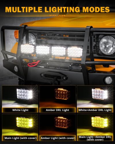 Auxbeam 7Inch LED Pod Lights, V-MAX Series 204W Rectangle Offroad Driving Spotlight with Amber DRL & Backlight, 270° Side Shooter Ditch Auxiliary Spot Flood Combo Beam for Truck Jeep Pickup SUV ATV - Image 3