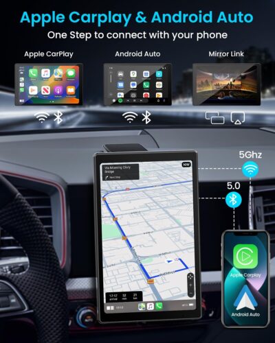 8” Wireless Apple CarPlay Screen for Car with Android Auto & 1080P Backup Camera, Rotatable Touchscreen Car Stereo, Vertical & Horizontal Mode, Bluetooth, GPS Navigation, Mirror Link - Image 2