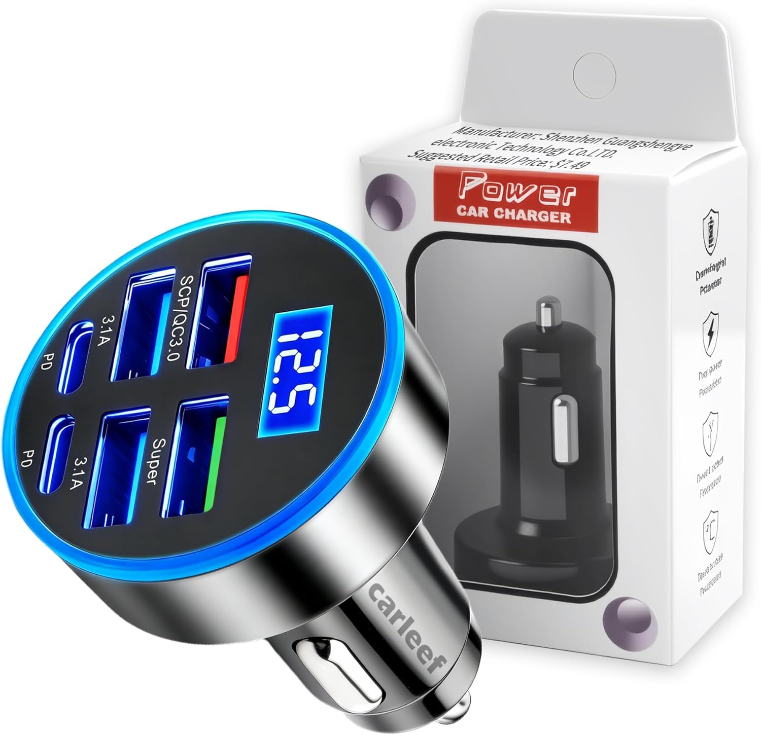 71m6oN6QJtL._AC_SL1500_.jpg 6 Port Fast USB Car Charger (PD+QC3.0),Cigarette Lighter USB Charger with LED Digital Display,Universal Car Charger Adapter Car Accessories Interior for Most 12V/24V Vehicles - Image 1