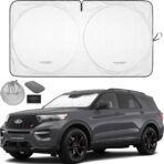 Autoamerics 1-Piece Windshield Sun Shade Standard Silver Foldable Car Front Window Sunshade for Most Cars SUV Truck - Heat Blocker Visor Protector Blocks Max UV Rays and Keeps Your Vehicle Cool Medium