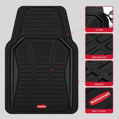 Rubbermaid Car Mat Full Set All-Weather Heavy-Duty 4 Pieces– Trim-to-Fit Universal Car Mats Full Set – Waterproof Rubber Floor Liners for Most Trucks, SUVs, Vans, and Sedans-Black - Image 4