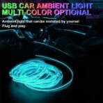 EL Wire Interior Car LED Strip Lights, 10FT/3M USB Auto Neon Light Strip with Sewing Edge, Electroluminescent Car Ambient Lighting Kits with Fuse Protection, Car Interior Accessories (Ice Blue/10FT) - Image 3