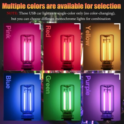 1 Pack Car LED Lights Interior, USB Light for Car Decor & Bedroom, Touch Dimmable Ambient Lighting, Mini Glass Bottle Night Light for Camping Gifts-Purple - Image 5