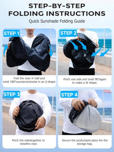 DMJN Windshield Sun Shade - Medium, Car Sunshade for Front Windshield [Nano Ice-Crystal Coatings] UPF50+ Heat Block & UV Reflective - Protect Interior & Keep Cooler - Image 8