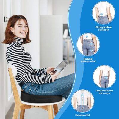 Seat Cushion - Memory Foam Office Chair Cushion for Sciatica, Tailbone & Back Pain Relief - Orthopedic Coccyx Pillow for Car, Airplane, Pregnancy & Long Sitting at Work, Black - Image 8