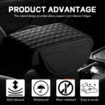 Car Armrest Cushion, 12.2"×8.3" Leather Auto Memory Foam Center Console Pad with Storage Pocket, Waterproof & Anti-Scratch Elbow Pillow Armrest Seat Box Protector, Universal Fit (Black) - Image 3