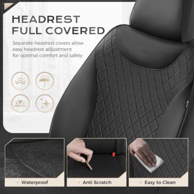 Coverado Seat Covers Full Set, 5 Seat Black Car Seat Covers, Leather Car Seat Protectors, Automotive Front and Back Seat Covers, Waterproof Car Seat Cushions Universal Fit for Most Sedan, SUV, Truck - Image 6
