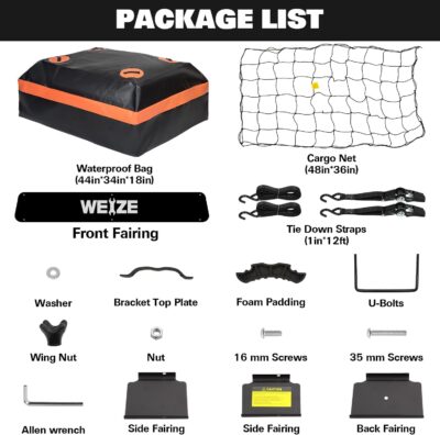 WEIZE 54" x 34" Heavy Duty Roof Rack Basket, 200LBS Universal Rooftop Cargo Basket with Waterproof Bag, Cargo Net & Tie Down Straps, Steel Luggage Holder for Car SUV Truck - Image 4