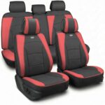 FH Group Ultra Comfort Highest Grade Faux Leather Full Set Cushion Pads Car Seat Covers for Front and Rear– Universal Fit for Cars Trucks & SUVs (Burgundy/Black)