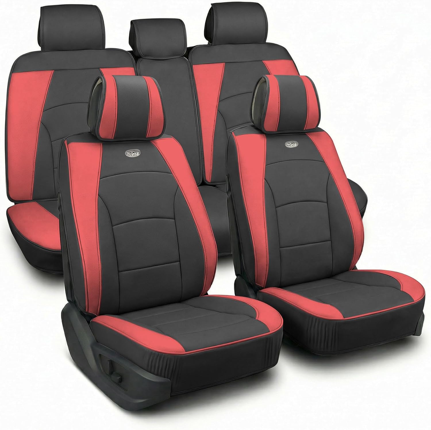 71mNmJcKxiL._AC_SL1500_.jpg FH Group Ultra Comfort Highest Grade Faux Leather Full Set Cushion Pads Car Seat Covers for Front and Rear– Universal Fit for Cars Trucks & SUVs (Burgundy/Black) - Image 1