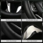 Leather Steering Wheel Cover, Anti-Slip, Safety, Soft, Breathable, Adaptable to 14.5-15 inches Steering Wheel Fit SUV Jeep Van Sedan, Car Steering Wheel Protector for Women Men,Classic Black - Image 4