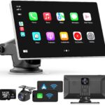 Portable Apple Carplay Screen for Car, 9" Wireless Apple Carplay & Android Auto,4K Dash Cam,1080p Backup Camera DVR,Car Audio Receivers GPS Navigation Mirror Link, Bluetooth,FM, Siri