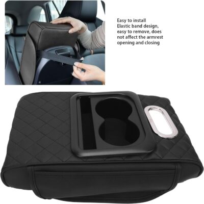 Car Center Console Armrest Pillow, PU Leather Memory Foam, 13.4in x 8.3in x 3in - Comfortable Driving, Non Slip Design, Fits SUVs Trucks Cars - Image 4