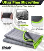 Airlab Carbon Microfiber Towels for Car Glass Window Polishing Cleaning Cloth Auto Detailing Lint Free Streak Free Drying Car Wash Large Towel, Pack of 2, 20" x 16", Grey-Green - Image 6