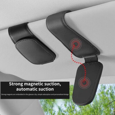 Magnetic Leather Sunglass Holder for Car, Sunglasses Clip for Car Visor, Auto Interior Accessories Universal for Different Size Eyeglasses (Black) - Image 4