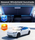 DMJN Windshield Sun Shade - Medium, Car Sunshade for Front Windshield [Nano Ice-Crystal Coatings] UPF50+ Heat Block & UV Reflective - Protect Interior & Keep Cooler - Image 2