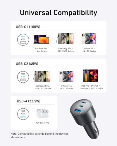 Anker iPhone 17 USB-C Car Charger, 167.5W Max 3-Port Ultra-Compact Type-C Fast Car Charger for MacBook Pro/Air, iPhone 17/16/15 Series, Samsung S24/S23, iPad Pro, AirPods and More - Image 7