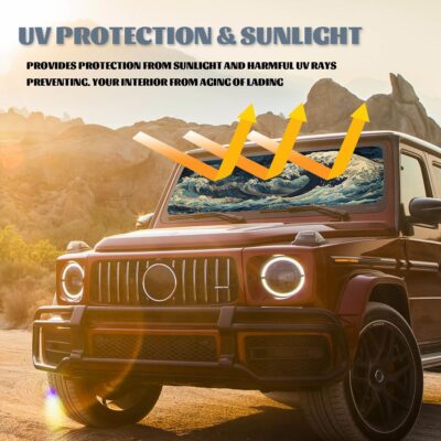 Blue Ocean Waves Car Windshield Sunshade, Universal Fit, 59L x 31.5W Inch, UV Protection, Easy to Use and Store - Image 5