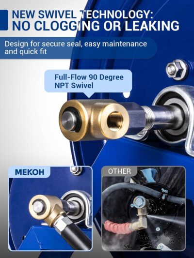 MEKOH Pressure Washer Hose Reel 3/8"x350ft, 5000PSI Hand Crank Power Washer Hose Reel for 1/4"x455ft, Heavy Duty Steel Hose Reel with Trailer/Wall/Van Mount, A-Frame Manual Reel for Water,M22 Fitting - Image 3