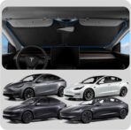 Spigen Front Windshield Sunshade for All Tesla Model Y & 3 | Dual Layered Protection Car Accessories for Model Y Juniper and Model 3 Highland | Gift for Tesla Owner