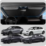 Spigen Front Windshield Sunshade for All Tesla Model Y & 3 | Dual Layered Protection Car Accessories for Model Y Juniper and Model 3 Highland | Gift for Tesla Owner