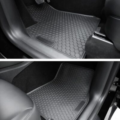 Spurtar for Tesla Model 3 Floor Mats 2017-2025, Car Floor Mats All Weather Automotive with 3D Extended Edge, 3 Pack Honeycomb Design Front & Rear Rubber All-Weather Protector, Black - Image 2