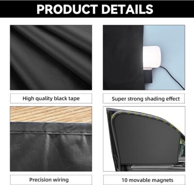 QUICTO Car Window Sun Shades, Universal Interior Accessories - Double-Sided Black (4pcs) - Image 3