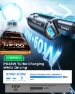 MRGLAS 90W Fast iPhone 17/16 Car Charger, USB C Car Charger with Type C Cable, PD45W & QC45W, Flush Fit, All Metal, Cigarette Lighter RV Power Adapter for iPhone 17 16 Samsung S26 S25 Ultra Pixel 10 - Image 9