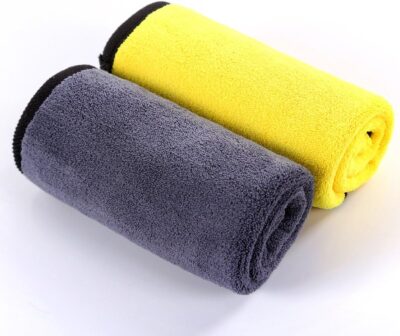 SOFTBATFY Ultrasoft, Large, Thick and Quick Drying Car Microfiber Cleaning Towel 800GSM Polishing Waxing Auto Detailing Towel Cloth (6pack,16 x 16inches) (Grey-Yellow) - Image 2
