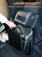 Ginsco 3 Gallons Open-Top Car Trash Can, Large Capacity Hanging Leakproof Car Trash Bag with Water-proof PEVA Liner, Stand Trash Bag for Cars Foldable Storage Bag for Cars SUV Truck RV Black - Image 2