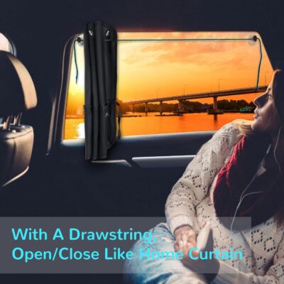 Car Sun Shade Side Window, 2 Pcs Blackout Car Window Shade for Baby Privacy with Storage Net Pockets Auto Curtains 7 Suction Cups for Heat/UV Protection Sun Block Covers - Image 3