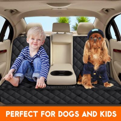 Dog Car Seat Cover, Back Seat Cover for Dogs Pet Car Seat Protector Waterproof Bench Car Seat Cover, Non-Slip Reat Seat Cover fits Middle Armrest for Most Cars Trucks SUVs - Black - Image 2