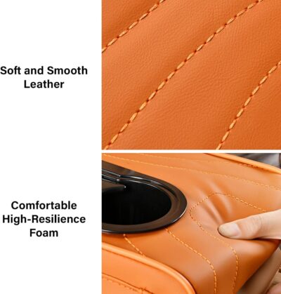 Universal Car Armrest Cover, Microfiber Leather Center Console Organizer with 2 Cup Holders, Tissue Pack & Side Storage Pockets, Black - Image 5