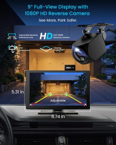 IK9 9" Wireless CarPlay & Android Auto Screen, Portable Car Stereo with 4K Dash Cam & 1080p Rear Camera, CarPlay with Backup Camera, Touch Screen GPS Display, Mirror Link, Apple Car Play Screen - Image 8