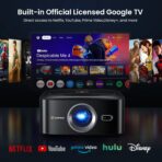 1500 ANSI Official Licensed Google TV Smart Projector, HAPPRUN 4K Full HD Home Theater with Auto Focus, Dolby Sound, Wi-Fi Bluetooth, Built-in Apps, Compatible with Phone & PC, Indoor & Outdoor Use - Image 2