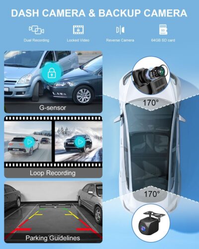 HK3 Carplay Screen for Car, 10.26’’ Wireless Apple Car Play & Android Auto Touchscreen, with 4K Dash Cam,1080P Backup Camera,64GB TF card, Car Stereo/GPS Navigation/Mirror Link/Bluetooth/Voice Control - Image 4