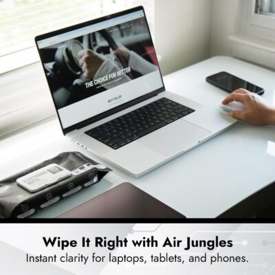 Air Jungles Electronic Wipes Screen Cleaner 70 Count, No Cloth Needed, Extra Large 8"x10" Tech Cleaning Wipes for LED Screen, TVs, Cars, Computer,Tablets, Phones, Laptops, VR, Monitors - Image 6