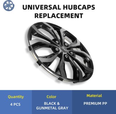 Dual-Tone Black & Gunmetal Gray 15 inch Universal Wheel Covers Hubcaps for Rims - Set of 4 | Snap-on Design Fits Sedans, SUV, Truck, Van 2000-2026 | Steel Wheels Only | No Tools - Image 4