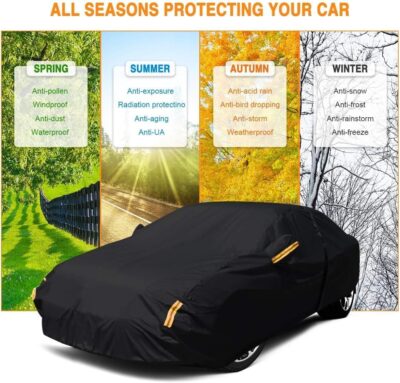 NEVERLAND Sedan Car Cover Waterproof Heavy Duty All Weather Protection Snow Anti-UV Windproof Outdoor Full Car Cover Fit for Automobiles BMW/Mercedes-Benz/Honda（for Car Size:183''L x 70''W x 59''H） - Image 9
